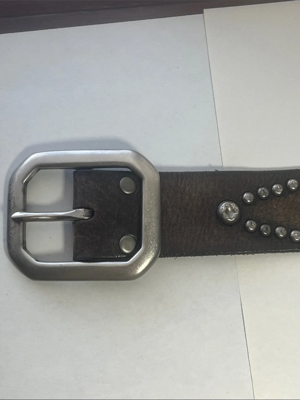 Lucky Brand Studded Leather Belt in Distressed Brown with Silver Hardware - Picture 7 of 11